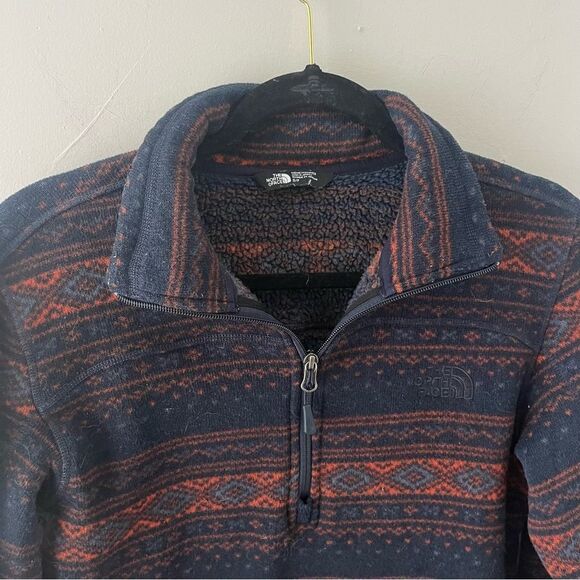 North Face Fleece Half Zip Aztec Stripe Navy Sienna - Picture 2 of 4